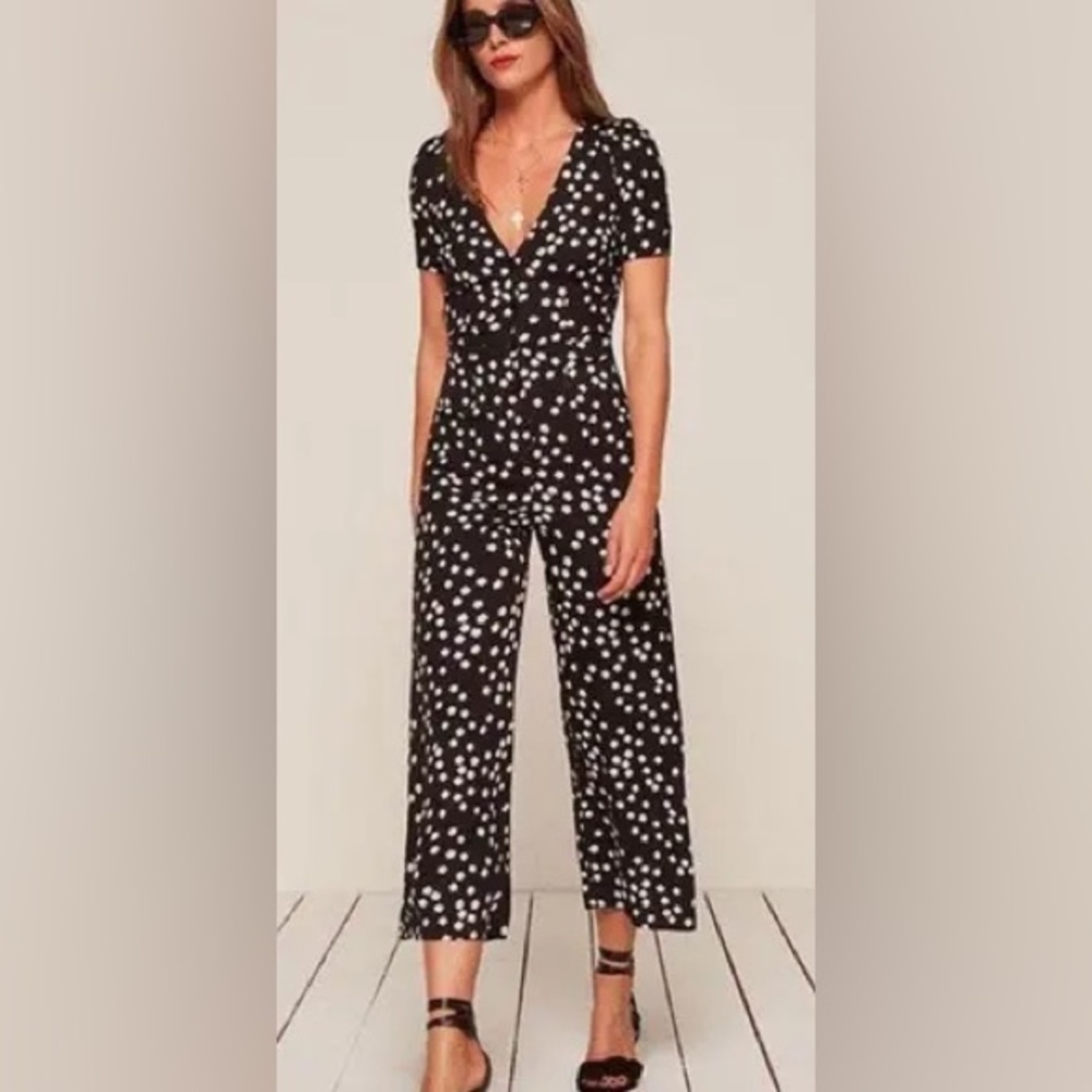 Reformation Black and White Polka Dot Jumpsuit Sz 8